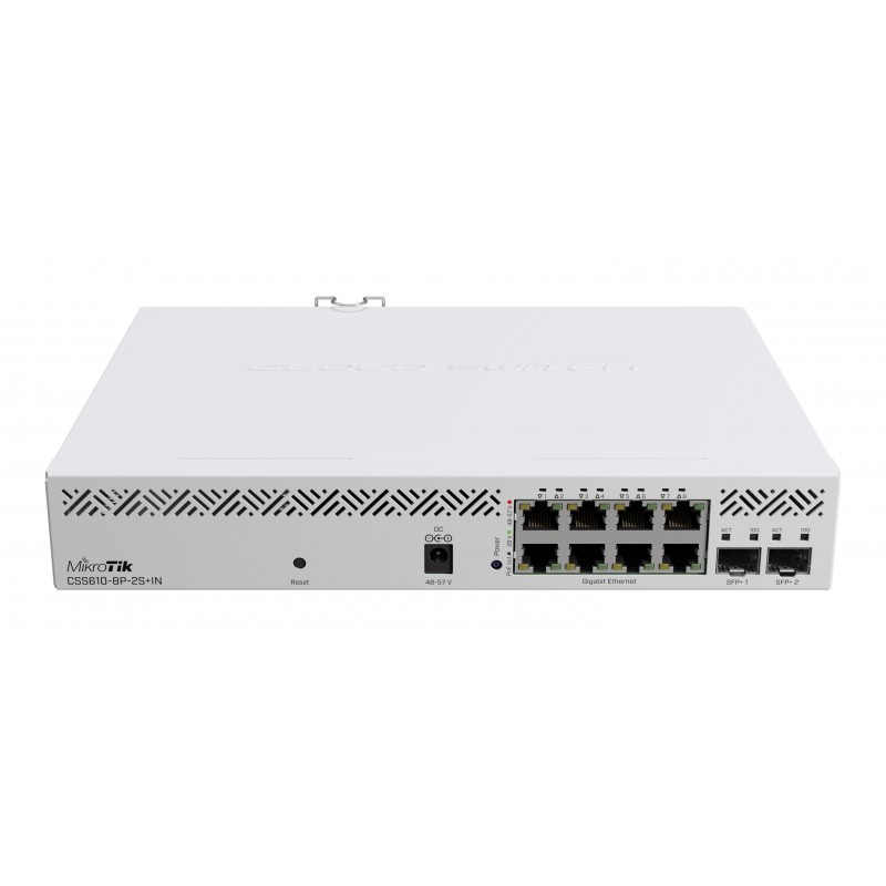 Суич MikroTik CSS610-8P-2S+IN, 8 x Gigabit Ethernet ports, 2 x SFP, PoE out, MIKROTIK-CSS610-8P-2S-IN