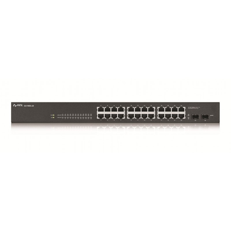 Суич ZYXEL GS1900-24, 24 портов управляем, Gigabit, за монтаж в шкаф-GS1900-24