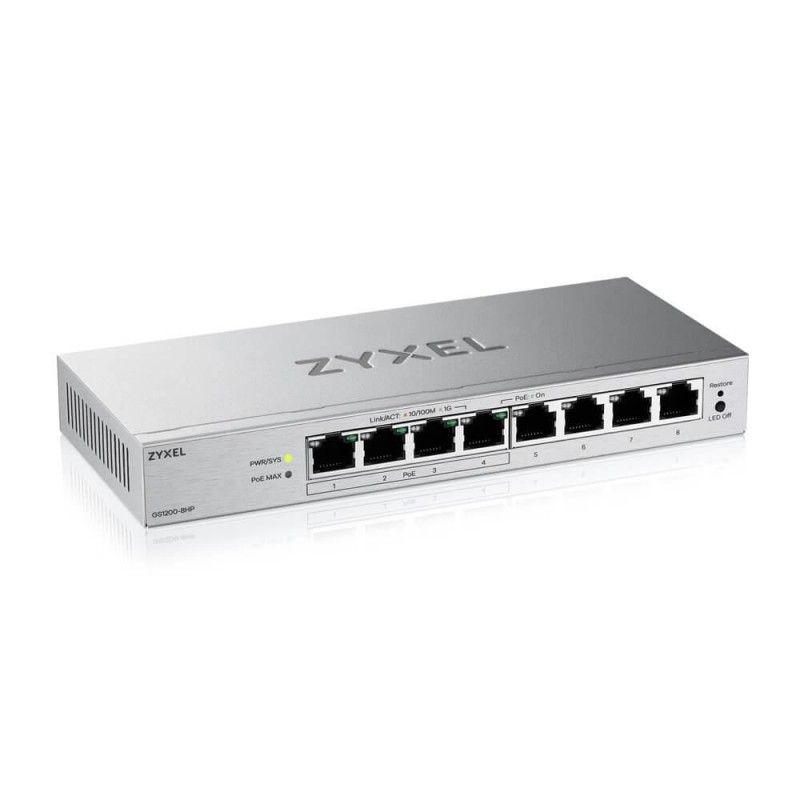 Суич ZyXEL GS-1200-8HPV3, 8 портов, Gigabit, webmanaged