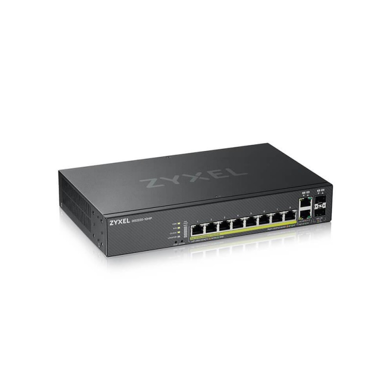 Суич ZyXEL GS-2220-10HP, 10 портов Layer2+, 8x Gigabit PoE + 2x Gigabit combo (RJ45/SFP), управляем, ZYXEL-GS2220-10HP
