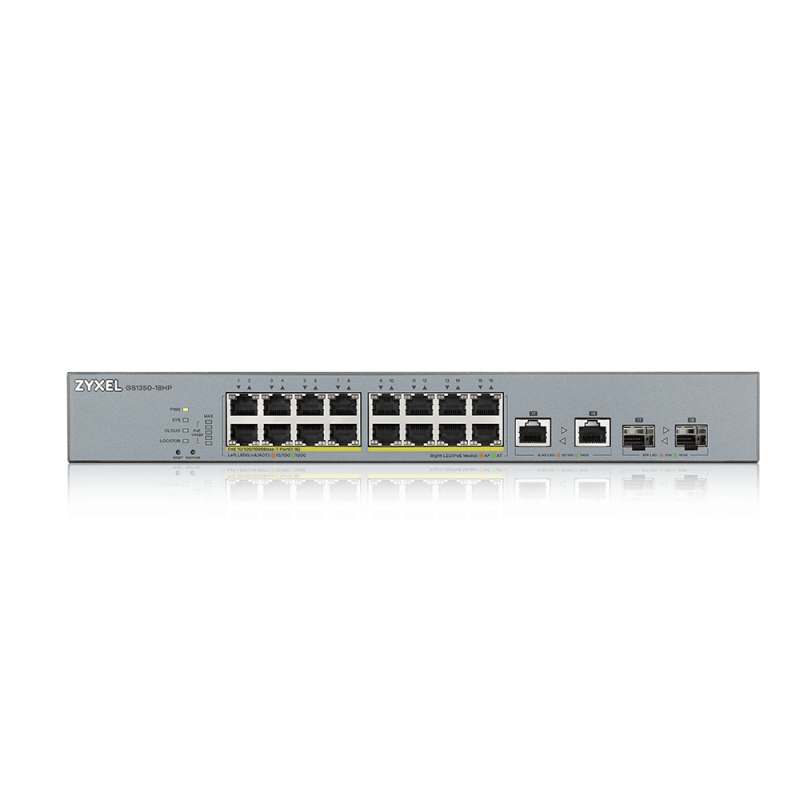 Суич ZyXEL GS1350-18HP, 18-портов, Gigabit, Управляем, PoE 250W, ZYXEL-GS1350-18HP