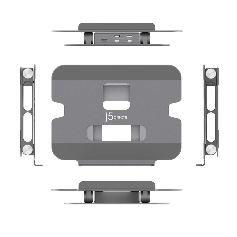 Поставка за лаптоп с докинг станция j5create JTS327, Регулеруема, до 16", USB-C, 4K, J5-JTS327
