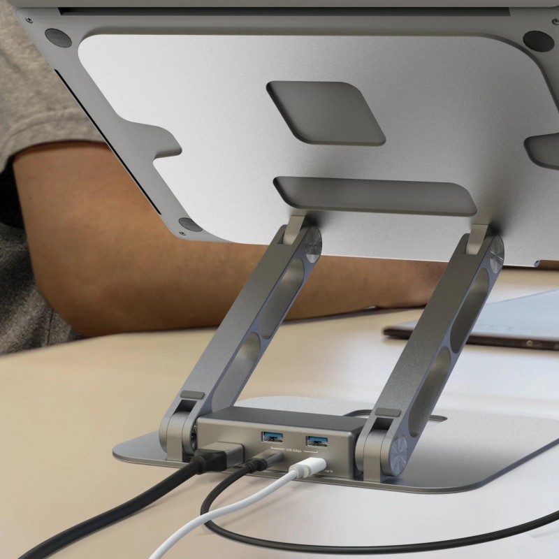 Поставка за лаптоп с докинг станция j5create JTS327, Регулеруема, до 16", USB-C, 4K, J5-JTS327