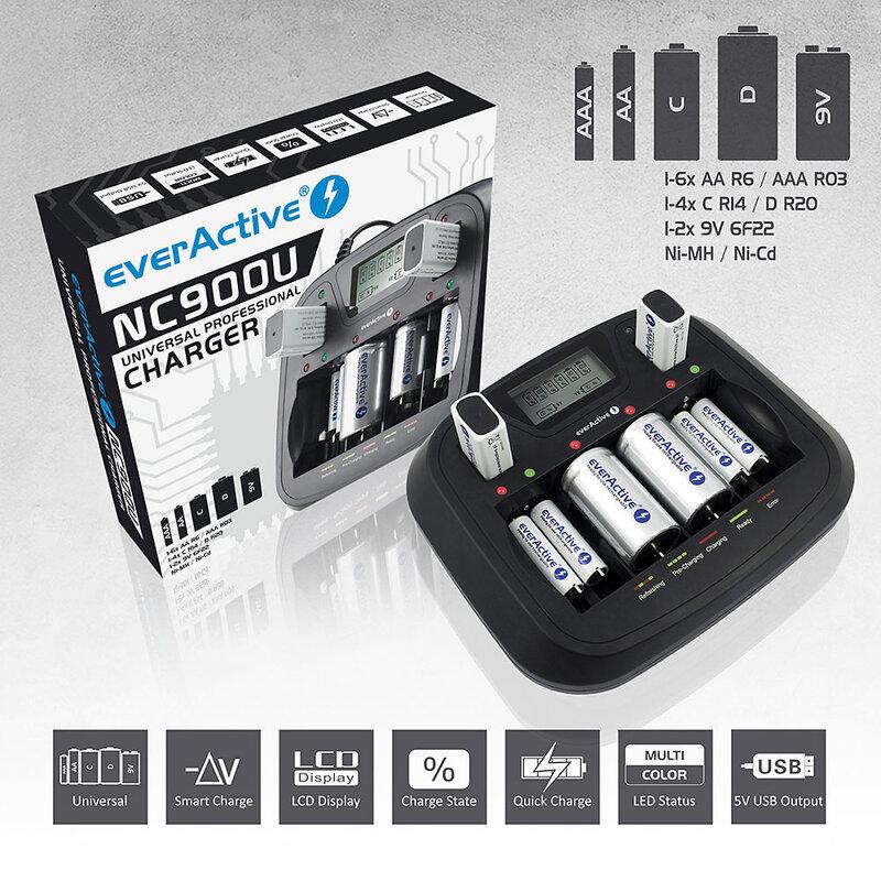 Зарядно у-во Universal Charger  NIMH R6,03,14,20,22 с микропроцесор NC900U  EVERACTIVE, EVER-C-NC900U