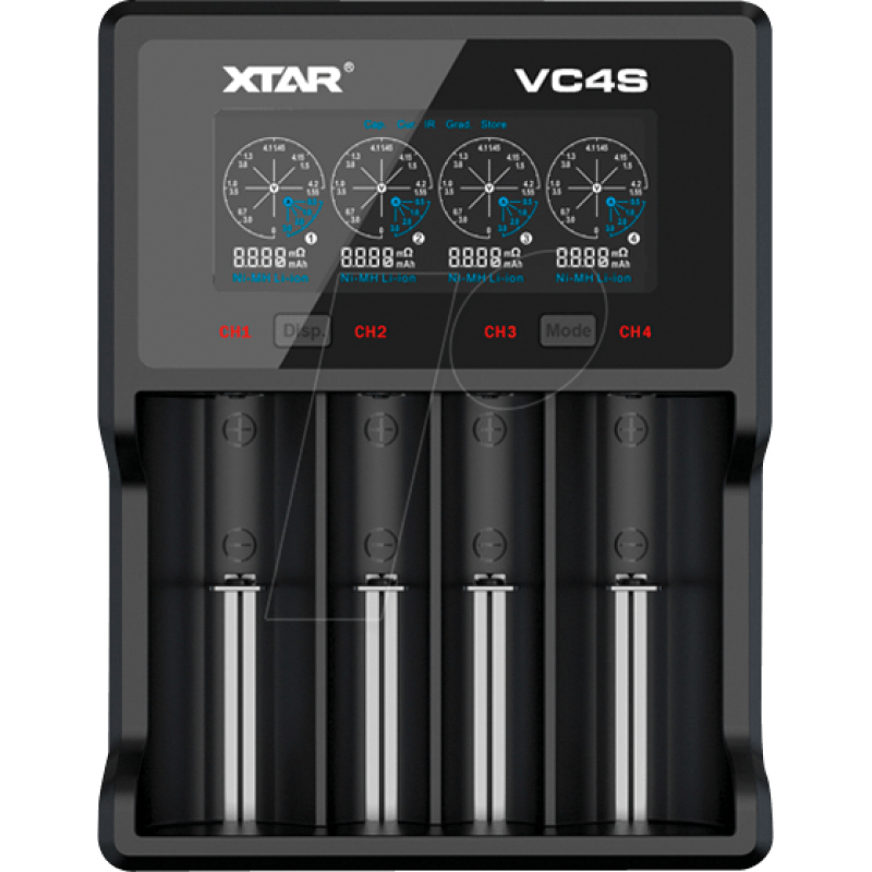 Зарядно у-во XTAR VC4SL, 4 гнезда, LCD дисплей, USB, LiIon & NIMH, 18650, CR123, AA, AAA, XTAR-C-VC4SL