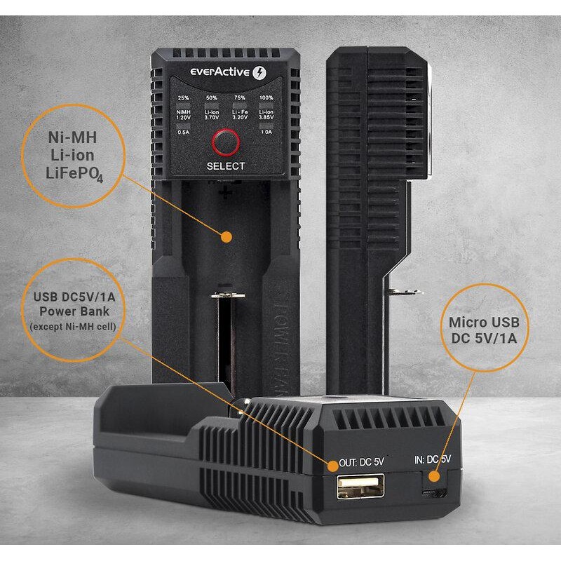 Зарядно устройство за LiIon/NiMh батерии 3,7v/1.2v универсално 1 гнездо USB micro UC-100
