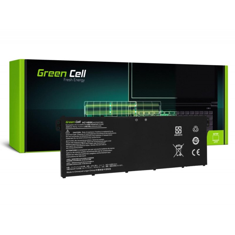 Батерия за лаптоп GREEN CELL, ACER AC14B3K AC14B8K Aspire 5 A515 A517 R15 R5-571T LiIPo 15,2V 2100mAh-GC-ACER-AC14B8K-AC72