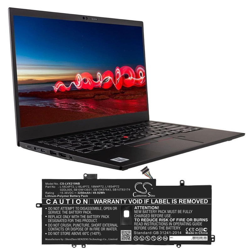 Батерия за лаптоп LENOVO ThinkPad X1 Carbon 2019, L18C4P72 LiPo 15.36V 3250mAh CAMERON SINO