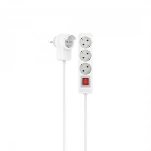 Разклонител HAMA Power strip, 3 гнезда, 1.4м, Допълнителен контакт, Бутон вкл/изкл, Бял