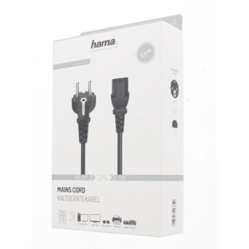 Универсален захранващ кабел HAMA  3-pin socket, 2.5 m, Черен-HAMA-200738
