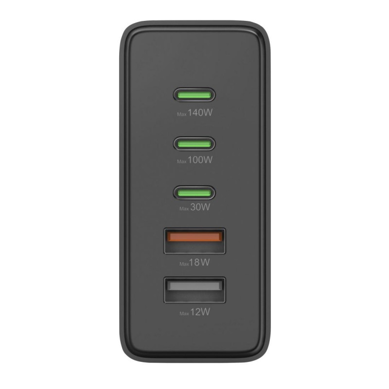 HAMA Зарядна станция 140 W, GaN, Fast Charger, 3 x USB-C, 2 x USB-A, PD