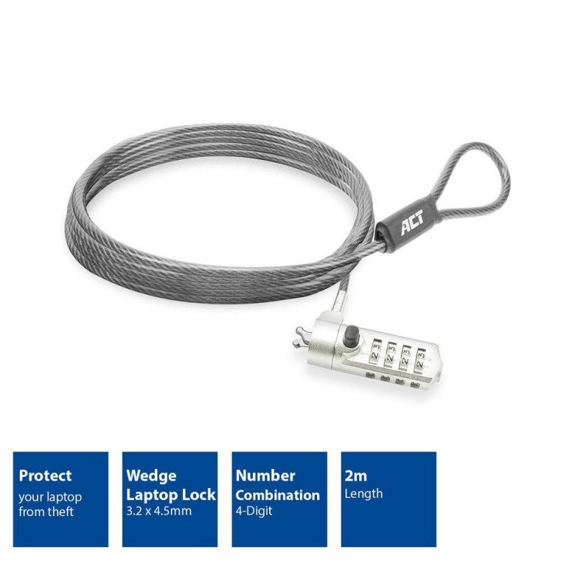 Цифрово заключващо устройство за лаптоп ACT, 2.0 m, EWENT-ACT-LOCK-AC9035