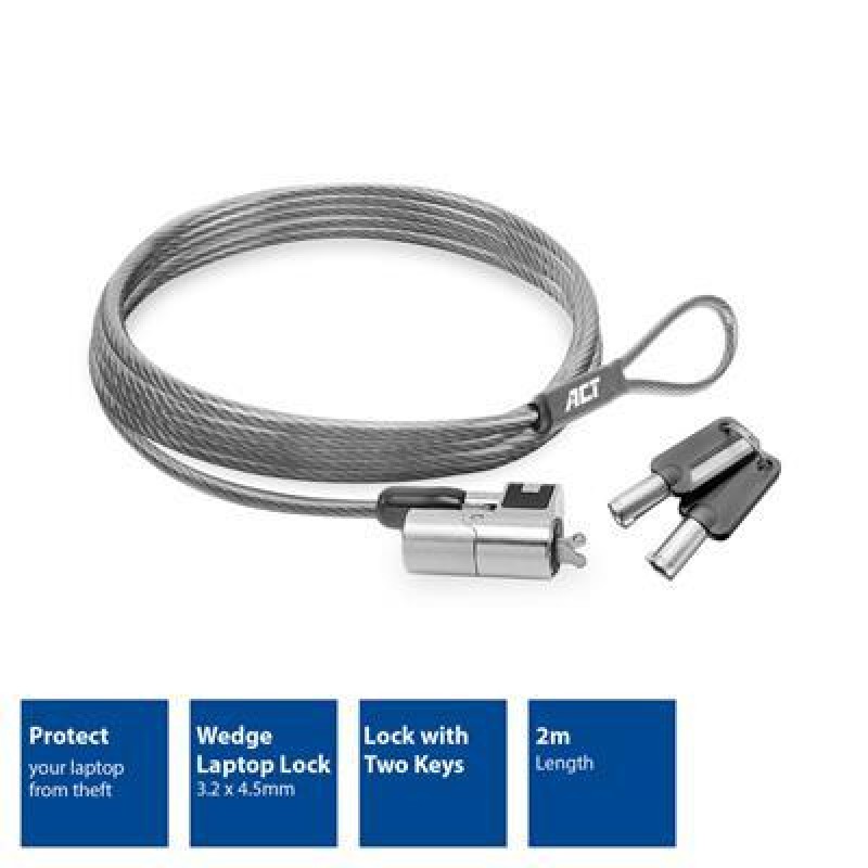 Цифрово заключващо устройство за лаптоп ACT LOCK AC9040, 2.0 m, EWENT-ACT-LOCK-AC9040
