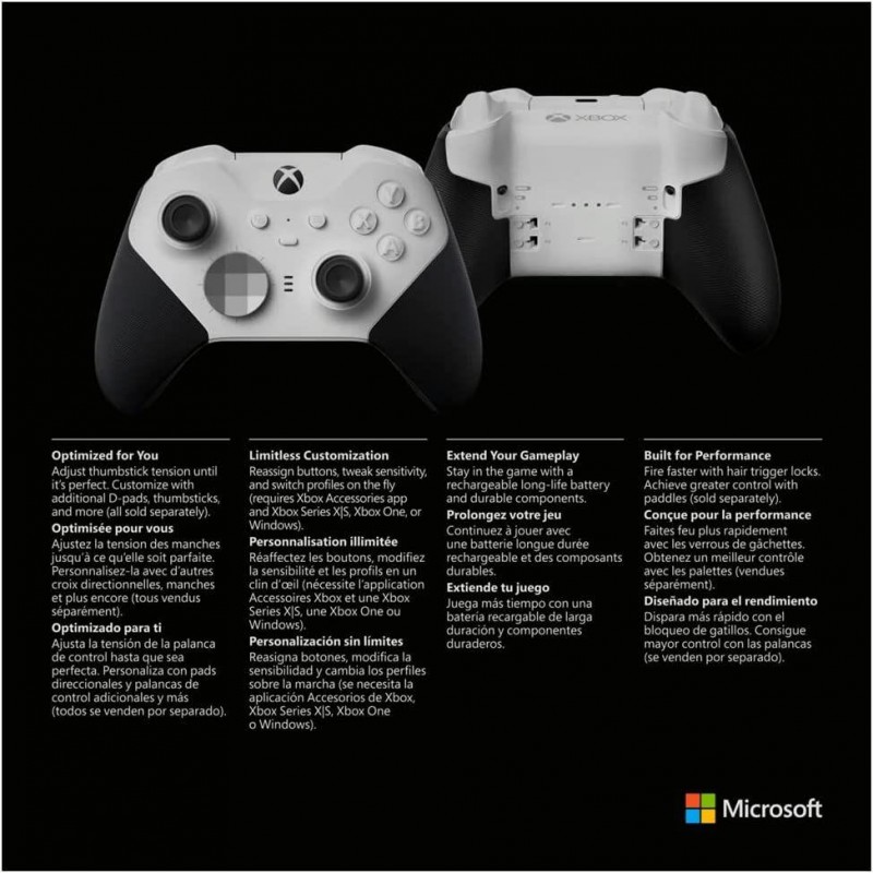 Геймърски контролер Microsoft, За Xbox, Безжичен, Series 2 Core, Бял, MS-XBOX-ELITE-WL