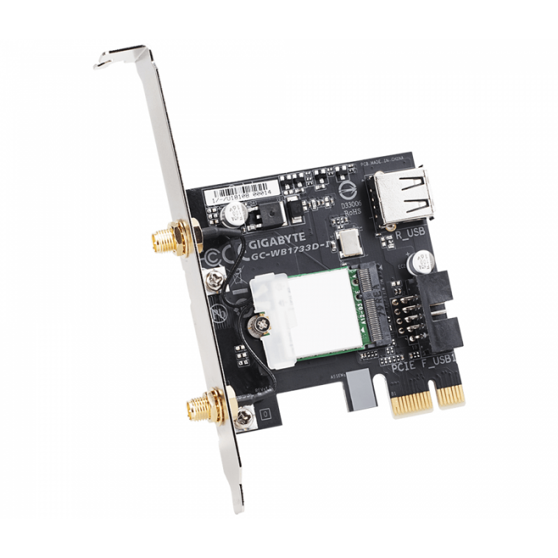 Безжичен PCI Express адаптер Gigabyte GC-WB1733D-I, 2x2 802.11ac 160MHz, Bluetooth 5.0-GC-WB1733D-I