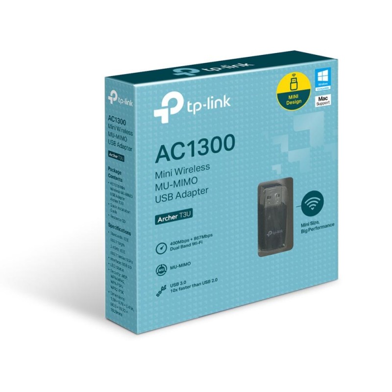 Безжичен адаптер TP-LINK Archer T3U, AC 1300 MU-MIMO, Dual band, USB 3.0, вградена антена-ARCHER-T3U