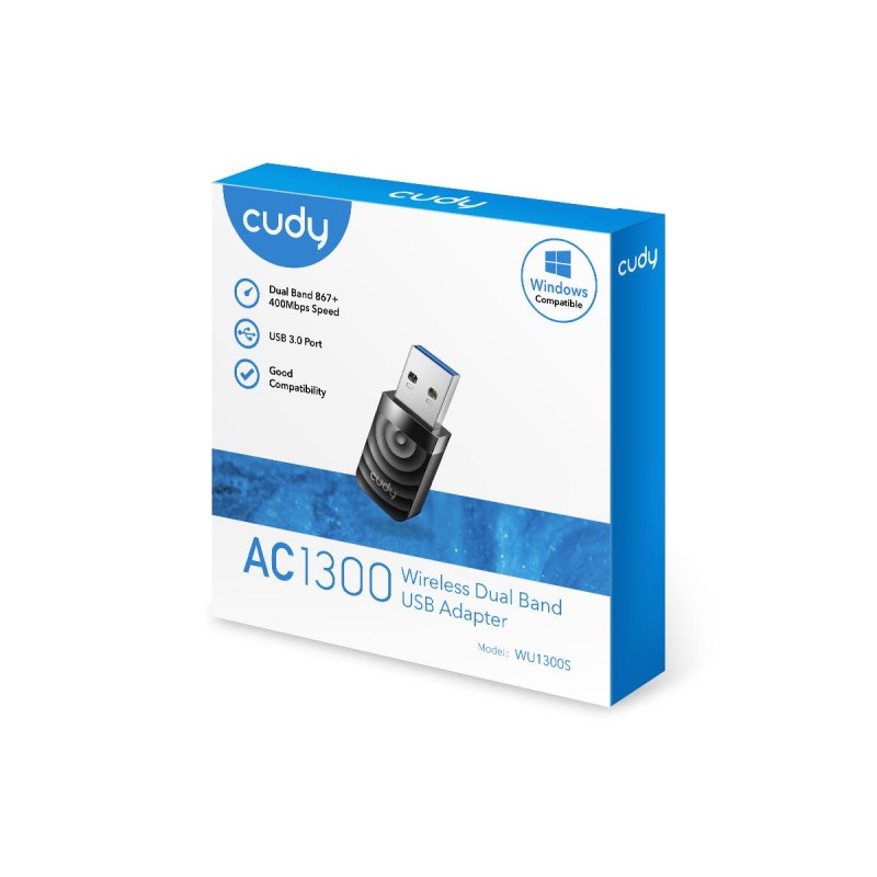 Безжичен нано адаптер Cudy WU1300S, USB 3.0, 2.4/5 Ghz, Вградена антена 2dBi, CUDY-USB-WU1300S