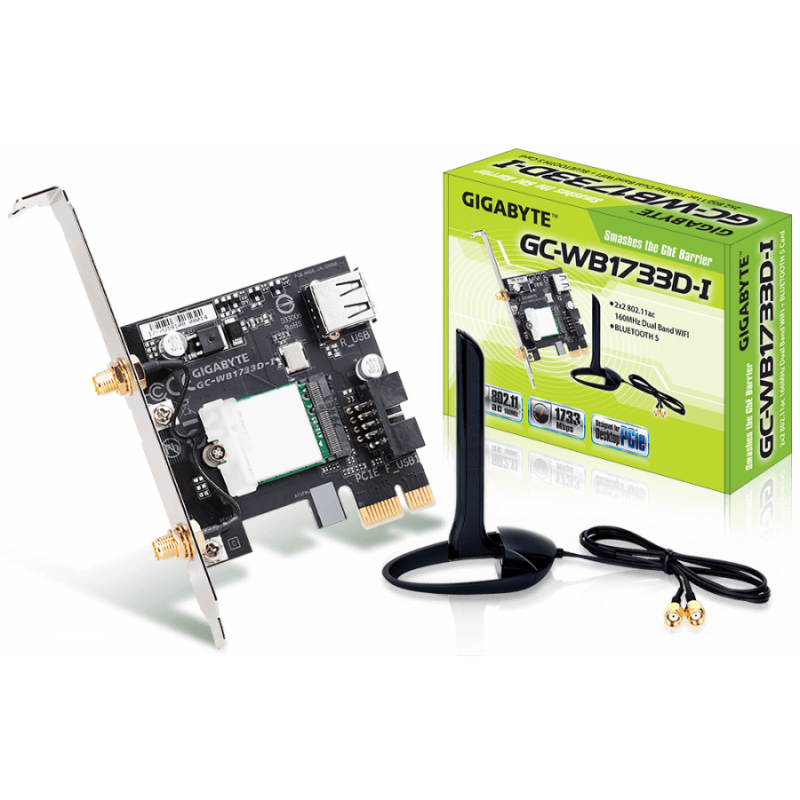 Безжичен PCI Express адаптер Gigabyte GC-WB1733D-I, 2x2 802.11ac 160MHz, Bluetooth 5.0-GC-WB1733D-I