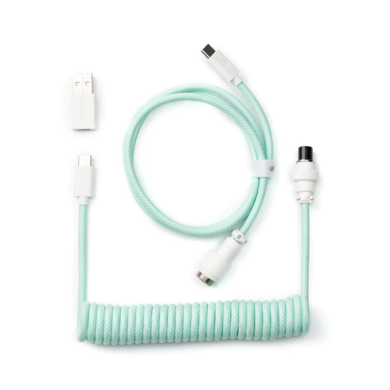 Кабел за клавиатура Keychron Coiled Aviator Straight Custom USB Cable, USB-C - USB-C, Mint, KEYCHRON-ACC-CAB-18