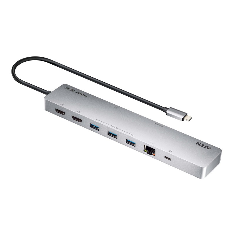 ATEN Докинг 11-in-1 USB-C Multiport Dock + Power Pass-Through, 2 x HDMI, LAN,3.5mm, USB-C, SD Card , microSD, 3 x USB 3.2