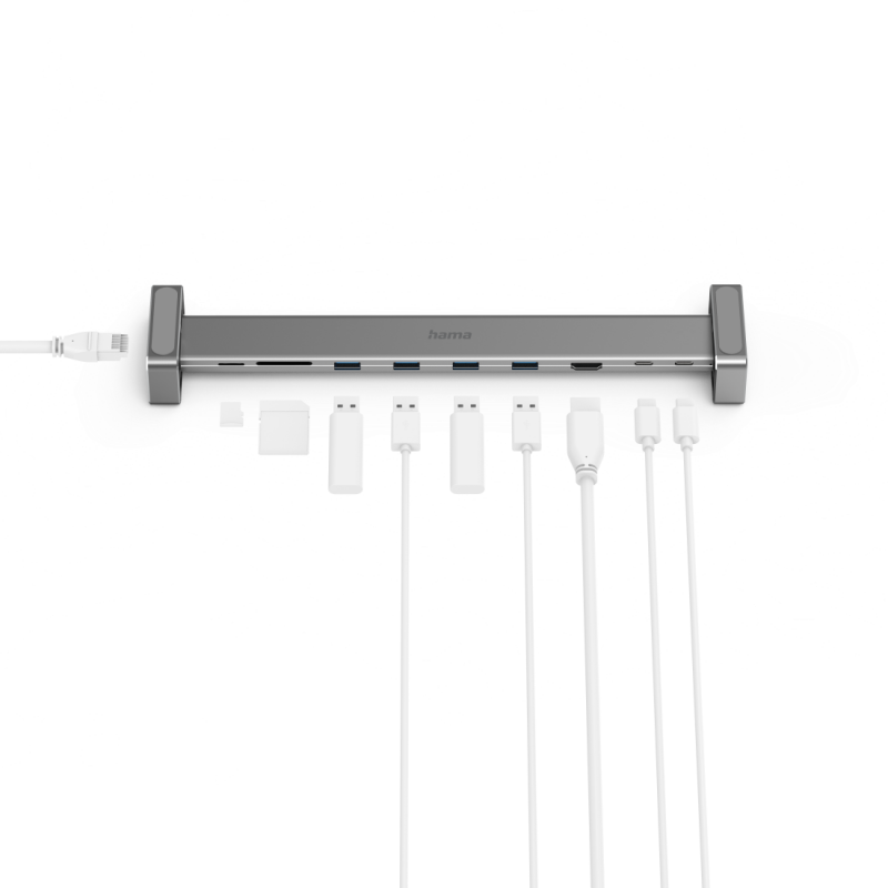 Докинг станция 9 в 1 HAMA 200103, 4 x USB-A, USB-C, HDMI™, LAN, SD, microSD, Сив, HAMA-200103