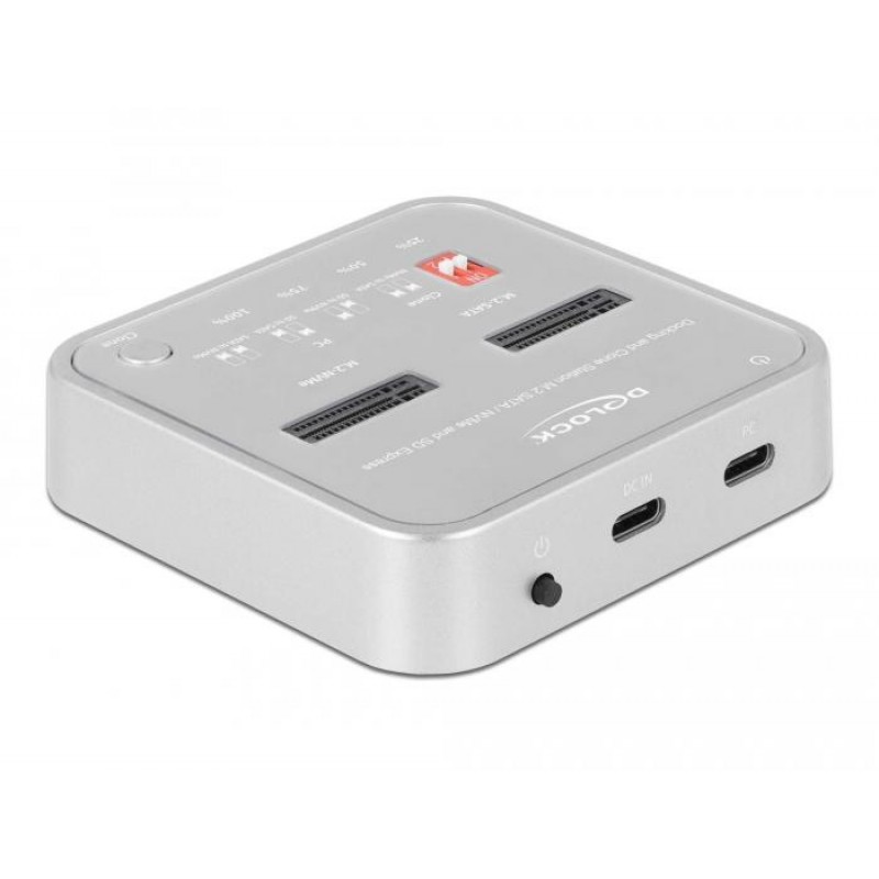 Докинг станция Delock, 1 x M.2 NVMe SSD + 1 x M.2 SATA SSD, SD Express Card Reader, Клониране, DELOCK-64138