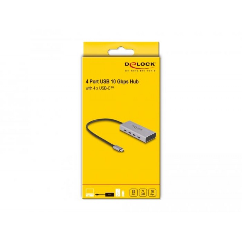 Докинг станция Delock, USB-C - 4 x USB-C, USB-C PD, 85 W, 10 Gbps, DELOCK-64235