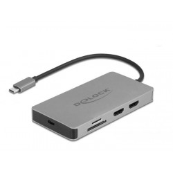 Докинг станция Delock USB-C - Dual HDMI, USB 3.2, SD, LAN, PD3.0 Сив