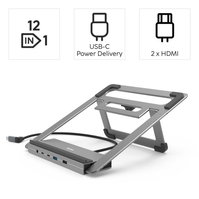 Hama Connect2Office Stand USB-C докинг станция, стойка за лаптоп, 12 порта, HAMA-200139