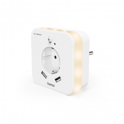 HAMA LED нощна лампа с контакт, 2x USB изхода