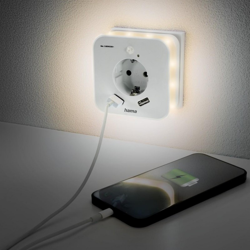 HAMA LED нощна лампа с контакт, 2x USB изхода