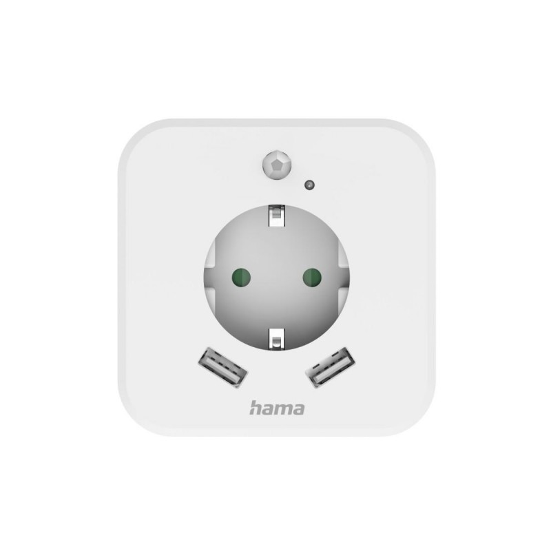 HAMA Нощна лампа с контакт и USB, 2.4 A, 2 изхода, сензор за яркост, HAMA-223498