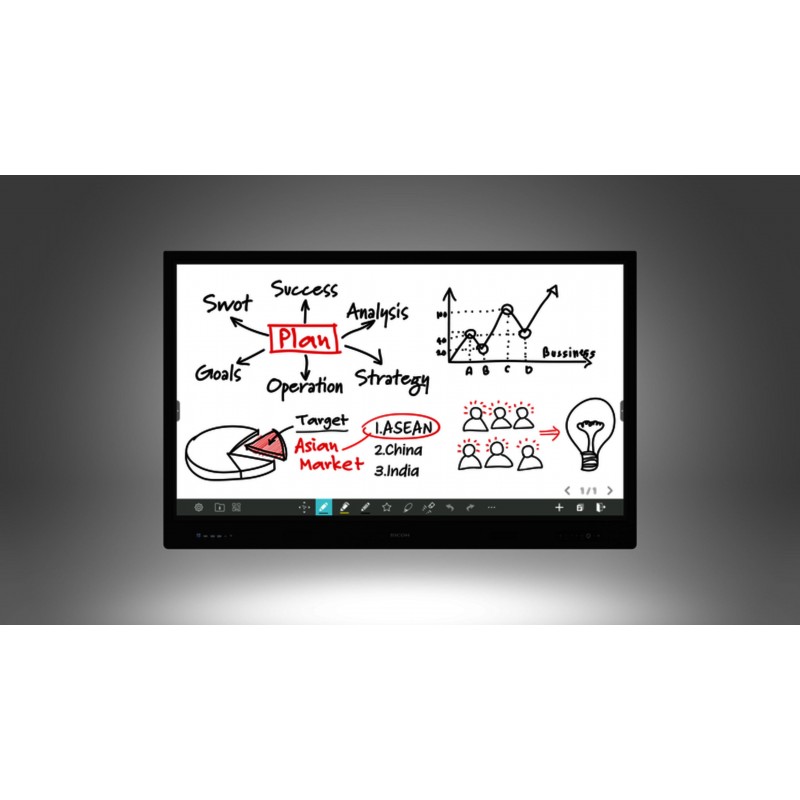 Интерактивен дисплей RICOH A6510, 65", 3840 x 2160, HDMI, DP, RS232, USB, Мулти-тъч, Черен, RICOH-MON-A6510
