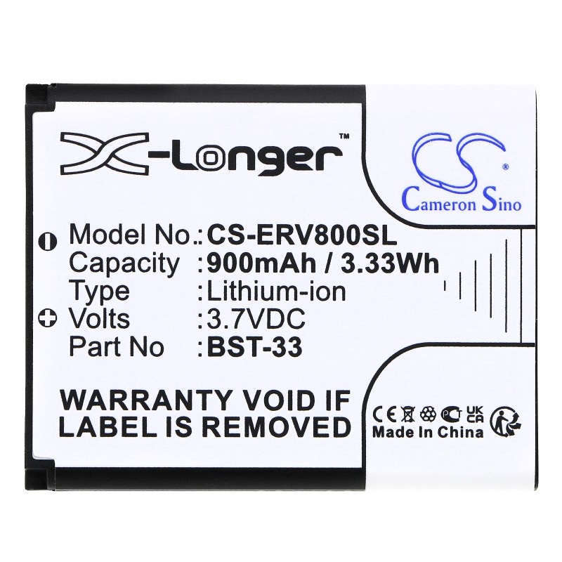 Батерия за мобилен телефон Sony Z800, G700, K800i, Z750 BST-33 LiIon  3,7V 900 mA Cameron Sino, CS-ERV800SL