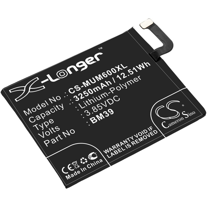 Батерия за мобилен телефон XIAOMI Mi6 BM39 3,85V 3250mAh LiPo CAMERON SINO, CS-MUM600XL
