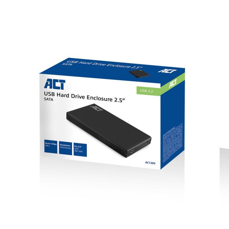 Чекмедже за твърд диск ACT AC1200, SATA, 2.5", USB-C 3.2 Gen1, Черен, EWENT-ACT-RACK-AC1200