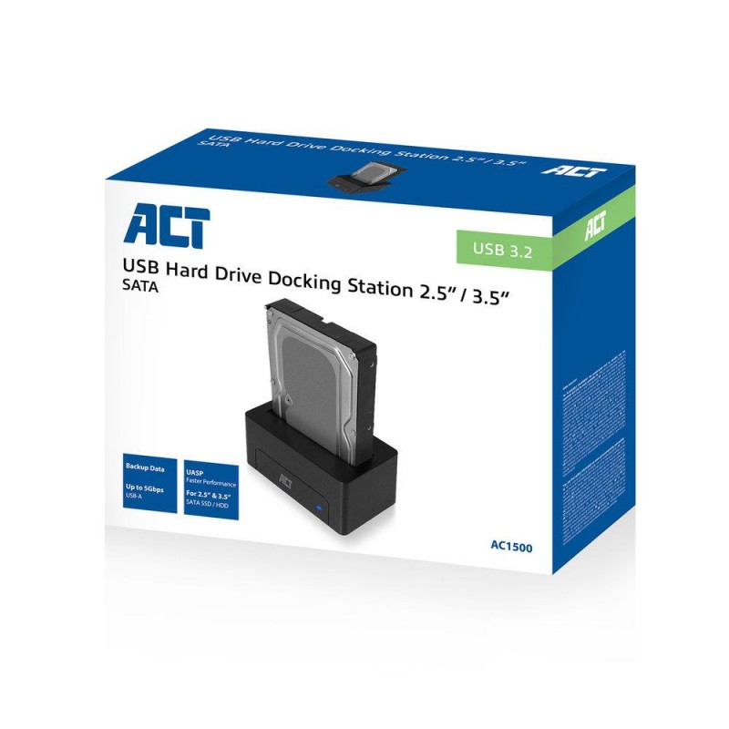 Докинг станция ACT AC1500, USB 3.1 Gen1, За 3.5/2.5 SATA HDD/SSD, EWENT-ACT-HDD-AC1500