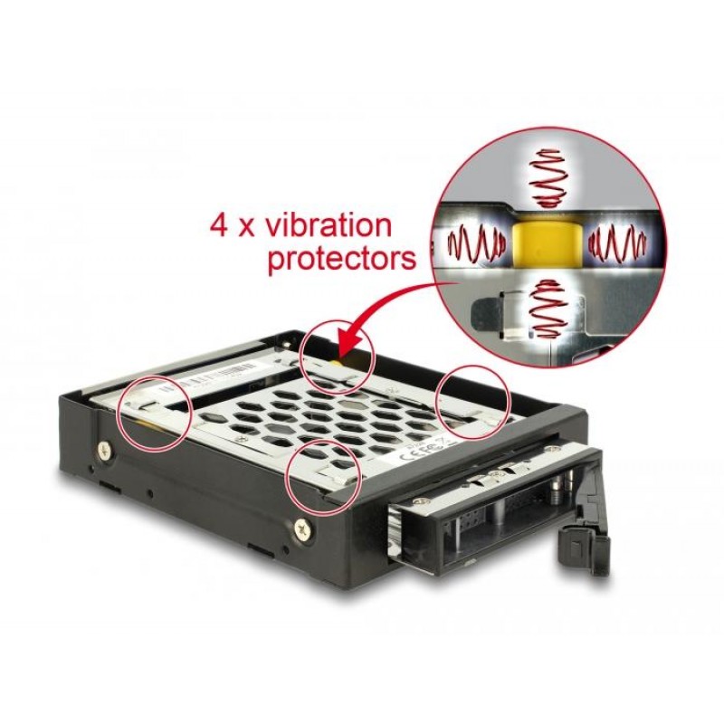 Преносимо чекмедже Delock 3.5″, За 1 x 2.5″ SATA / SAS HDD / SSD, Защита от вибрации, DELOCK-47228