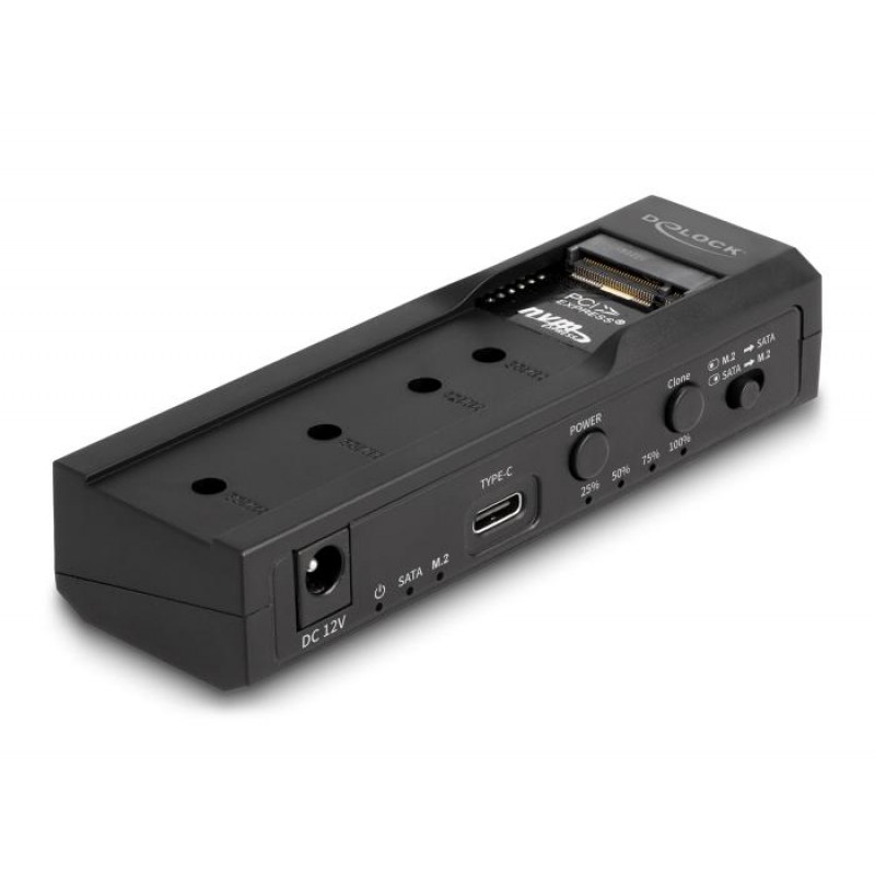 Станция Delock USB-C, 1 x M.2 NVMe SSD + 1 x SATA SSD / HDD, Клониране, DELOCK-64252