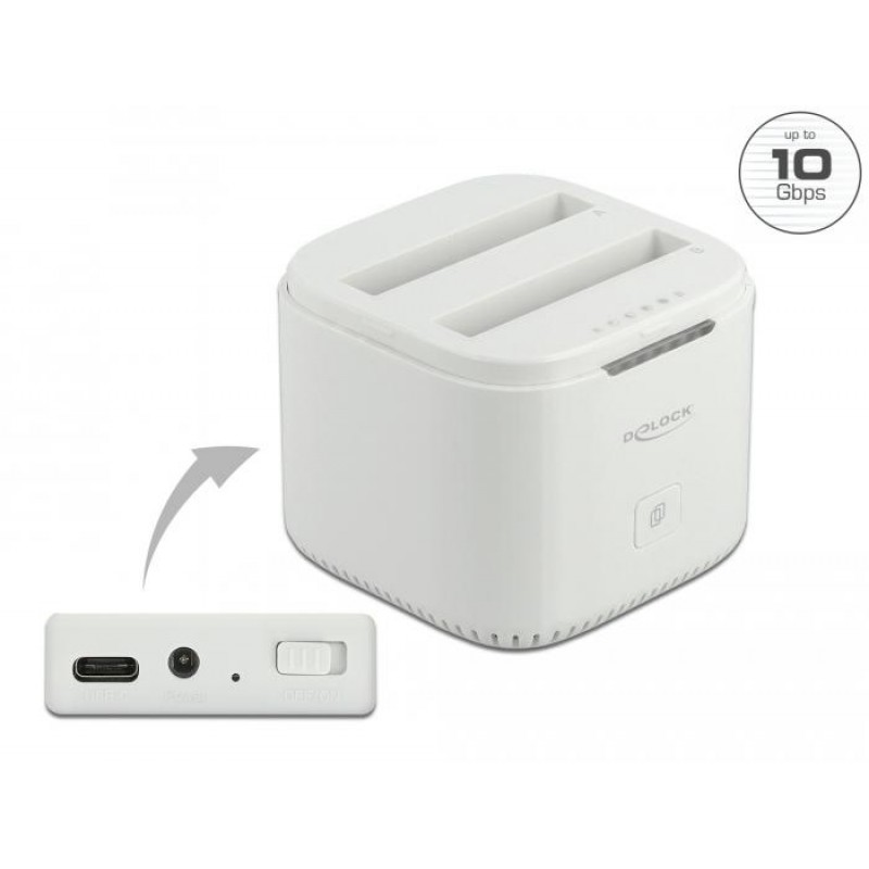 Станция Delock USB-C, За 2 x 2.5″ SATA HDD / SSD, Клониране, DELOCK-63084