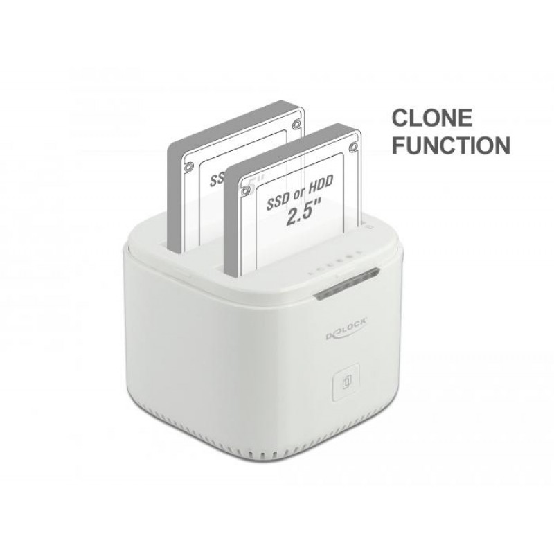Станция Delock USB-C, За 2 x 2.5″ SATA HDD / SSD, Клониране, DELOCK-63084