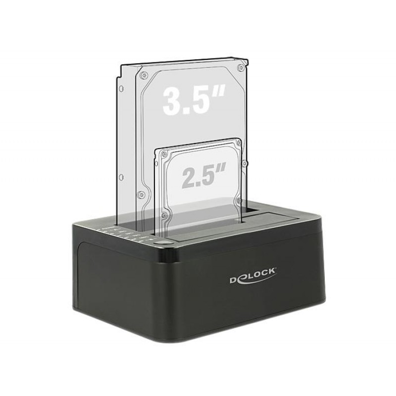 Външна докинг станция Delock 62661, за 2.5/3.5 HDD/SSD, USB 3.0, Функция за клониране
