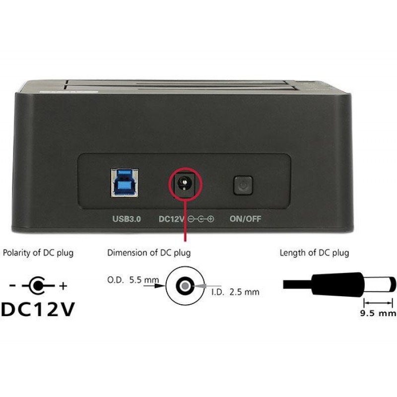 Външна докинг станция Delock 62661, за 2.5/3.5 HDD/SSD, USB 3.0, Функция за клониране
