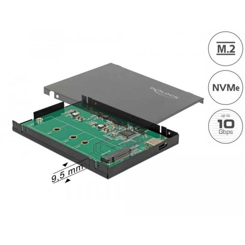 Външно чекмедже Delock, За M.2 NVMe PCIe SSD, USB-C 3.1 Gen 2, 2.5″, DELOCK-42609