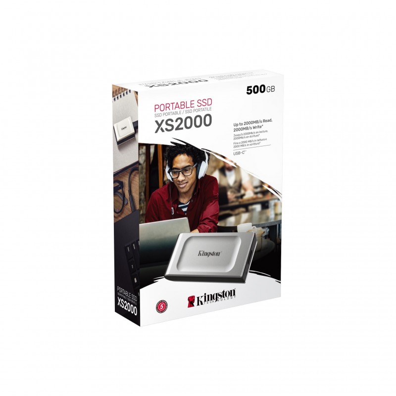 Външен SSD Kingston XS2000 SSD 1000GB USB 3.2 Gen2x2 SSD USB-C, Сив, KIN-SSD-SXS2000-1000G