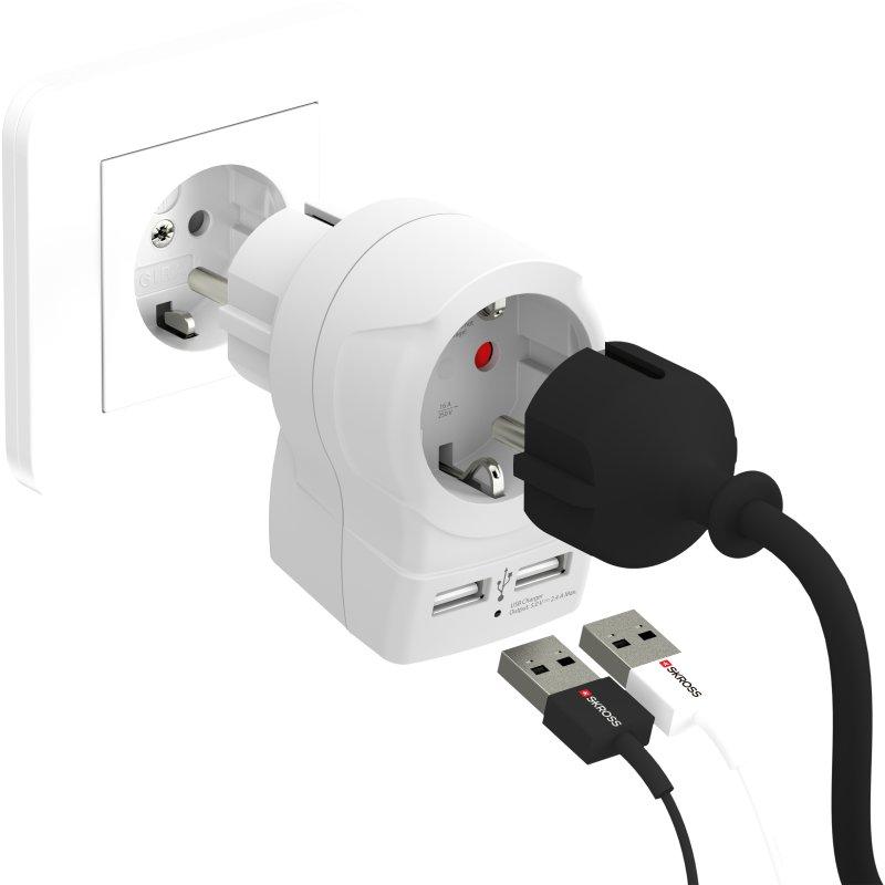 Адаптер SKROSS 1500282  EU към EU с USB Hub-SKROSS-1500282