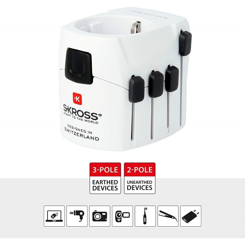 Адаптер SKROSS PRO Earthed 1103145, World, Бял, SKROSS-1103145