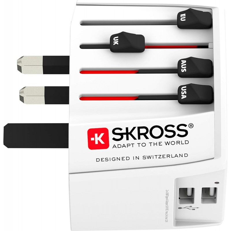 Адаптер SKROSS PRO MUV 2 x USB-A, 1.302960, World, Бял, SKROSS-1302960