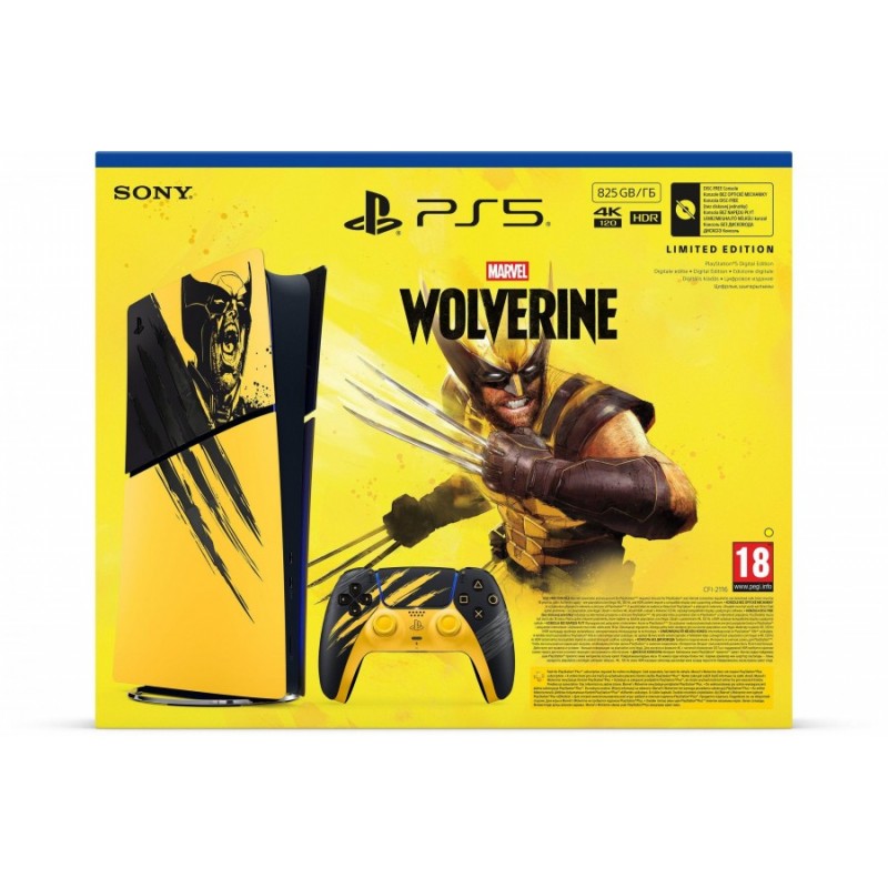 Конзола PlayStation 5 (Slim) - Digital Edition - Marvel’s Wolverine Battle Yellow Limited Edition Bundle