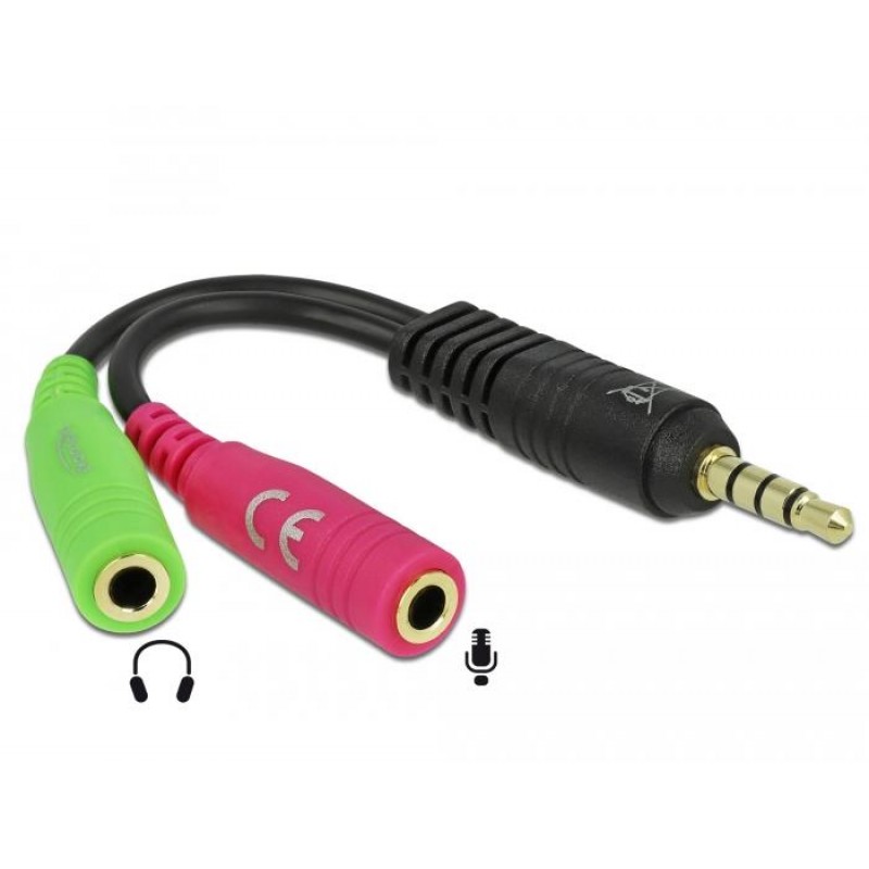 Аудио сплитер Delock, 3.5мм  жак мъжко - 2 х 3.5 mm жак женско, 10cm, DELOCK-65344